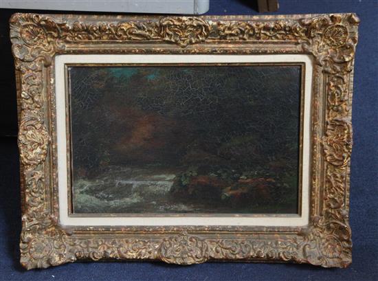 Attributed to Gustave Courbet (1819-1877) River landscape 10.5 x 16in., Ex. Collection William de Belleroche